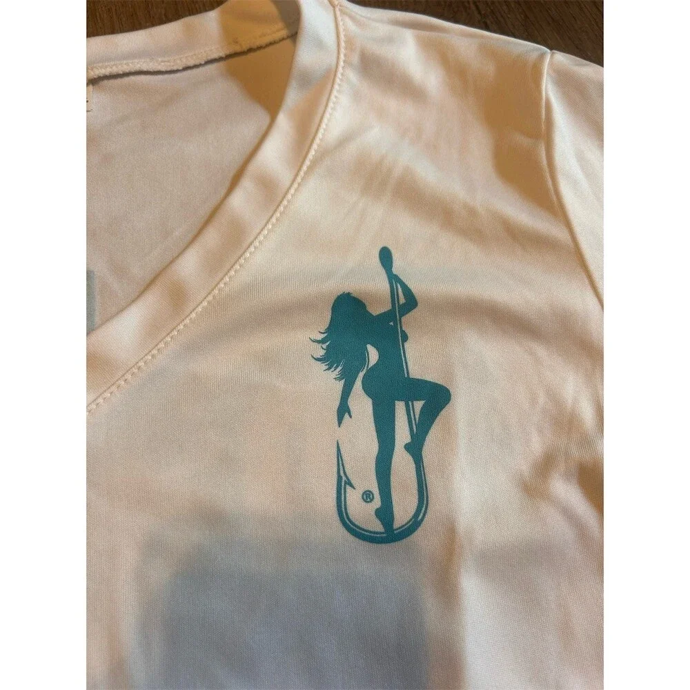 Dirty Hooker T-Shirt Womens Size S White Long Sleeve V-Neck Performance Logo